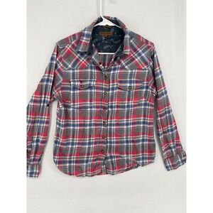 Jachs Girlfriend Womens Small Plaid Western Shirt Pink Gray Cotton pearl snap